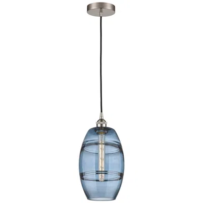 Innovations Lighting Edison Vaz 8"w Satin Nickel Corded Mini Pendant W/ Princess Blue Shade