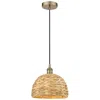 Innovations Lighting Edison Woven Rattan 12" Wide Antique Brass Cord Hung Mini Pendant In Gold