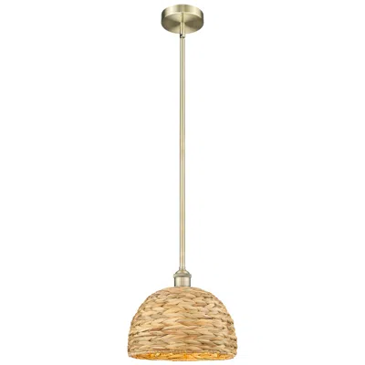 Innovations Lighting Edison Woven Rattan 12" Wide Antique Brass Stem Hung Mini Pendant