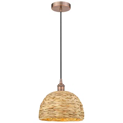 Innovations Lighting Edison Woven Rattan 12" Wide Antique Copper Cord Hung Mini Pendant
