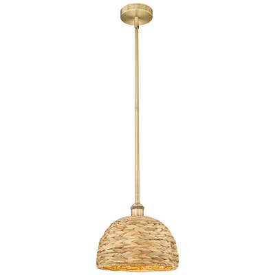 Innovations Lighting Edison Woven Rattan 12" Wide Brushed Brass Stem Hung Mini Pendant