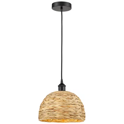 Innovations Lighting Edison Woven Rattan 12" Wide Matte Black Cord Hung Mini Pendant With