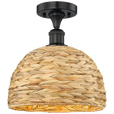 Innovations Lighting Edison Woven Rattan 12" Wide Matte Black Semi.flush Mount With