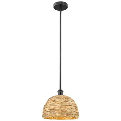 Innovations Lighting Edison Woven Rattan 12" Wide Matte Black Stem Hung Mini Pendant With