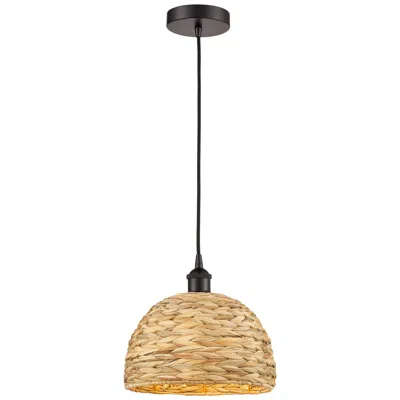 Innovations Lighting Edison Woven Rattan 12" Wide Oil Rubbed Bronze Cord Hung Mini Pendant