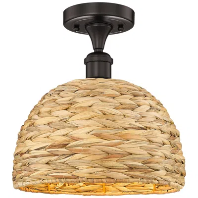 Innovations Lighting Edison Woven Rattan 12" Wide Oil Rubbed Bronze Semi.flush Mount With