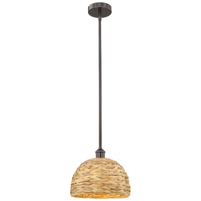 Innovations Lighting Edison Woven Rattan 12" Wide Oil Rubbed Bronze Stem Hung Mini Pendant