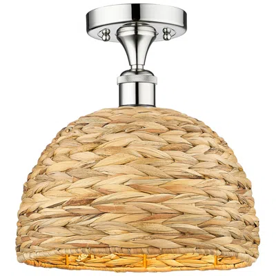 Innovations Lighting Edison Woven Rattan 12" Wide Polished Chrome Semi.flush Mount With