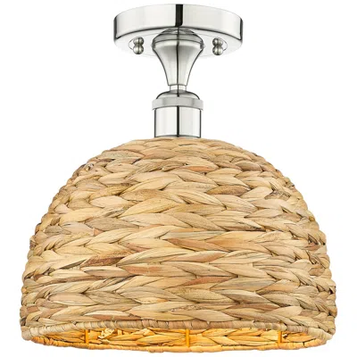 Innovations Lighting Edison Woven Rattan 12" Wide Polished Nickel Semi.flush Mount With