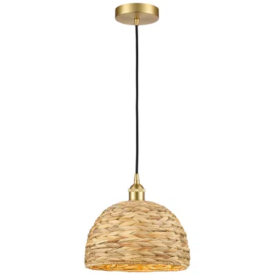 Innovations Lighting Edison Woven Rattan 12" Wide Satin Gold Cord Hung Mini Pendant With