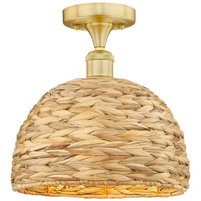 Innovations Lighting Edison Woven Rattan 12" Wide Satin Gold Semi.flush Mount With