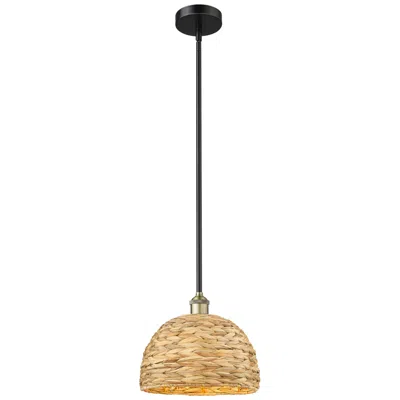 Innovations Lighting Edison Woven Rattan 12"w Black Antique Brass Stem Hung Mini Pendant