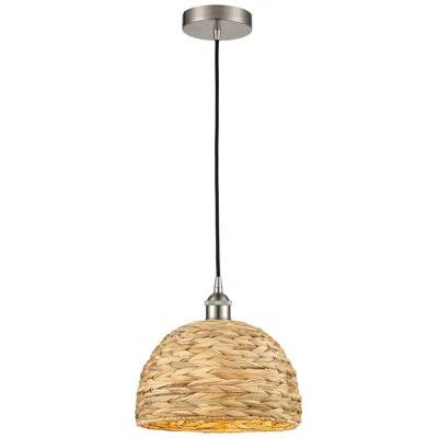 Innovations Lighting Edison Woven Rattan 12"w Brushed Satin Nickel Cord Hung Mini Pendant