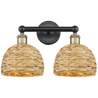 Innovations Lighting Edison Woven Rattan 17" Wide 2 Light Black Antique Brass Vanity Light