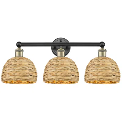 Innovations Lighting Edison Woven Rattan 26" Wide 3 Light Black Antique Brass Vanity Light