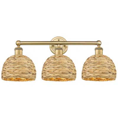 Innovations Lighting Edison Woven Rattan 26" Wide 3 Light Brushed Brass Vanity Light With