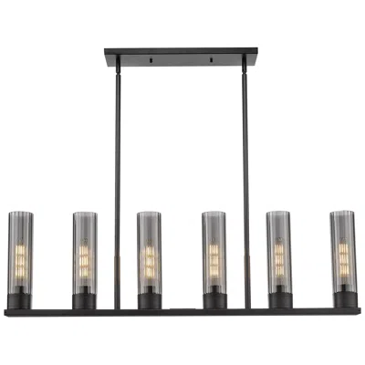 Innovations Lighting Empire 44.25"w 6 Light Stem Hung Matte Black Linear Pendant W/ Smoke S