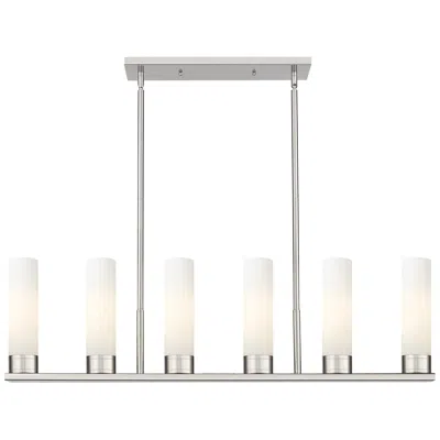 Innovations Lighting Empire 44.25"w 6 Light Stem Hung Satin Nickel Linear Pendant W/ White In Silver