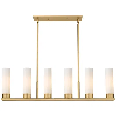 Innovations Lighting Empire 44.25"w 6 Lt Stemmed Brushed Brass Linear Pendant W/ White Shad In Gold
