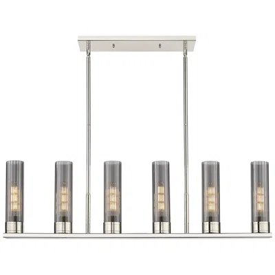 Innovations Lighting Empire 44"w 6 Light Stemmed Polished Nickel Linear Pendant W/ Smoke Sh
