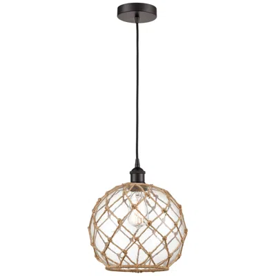 Innovations Lighting Farmhouse 10" Bronze Mini Pendant W/ Clear Glass With Brown Rope Shade In Black