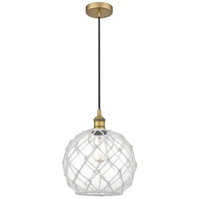 Innovations Lighting Farmhouse 10" Brushed Brass Mini Pendant W/ Clear & White Rope Sha