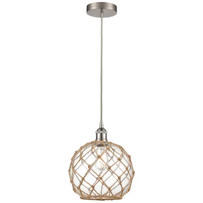 Innovations Lighting Farmhouse 10" Brushed Nickel Mini Pendant W/ Clear & Brown Rope Sh