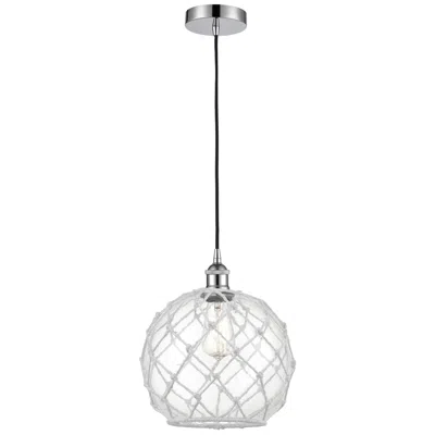 Innovations Lighting Farmhouse 10" Chrome Mini Pendant W/ Clear Glass With White Rope Shade