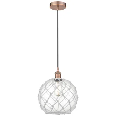 Innovations Lighting Farmhouse 10" Copper Mini Pendant W/ Clear Glass With White Rope Shade