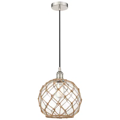 Innovations Lighting Farmhouse 10" Polished Nickel Mini Pendant W/ Clear & Brown Rope S