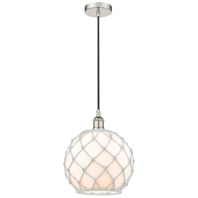 Innovations Lighting Farmhouse 10" Polished Nickel Mini Pendant W/ White Rope Shade