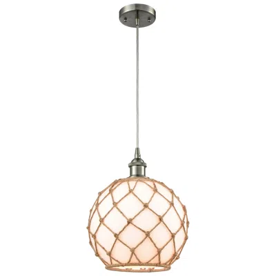 Innovations Lighting Farmhouse 10"w Cord Hung Satin Nickel Mini Pendant W/ White And Brown
