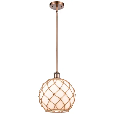 Innovations Lighting Farmhouse 10"w Stem Hung Copper Mini Pendant W/ White And Brown Shade In Gold