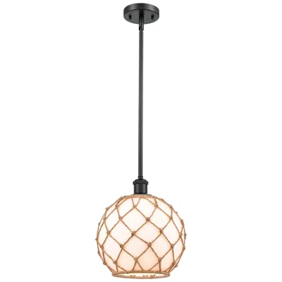 Innovations Lighting Farmhouse 10"w Stem Hung Matte Black Mini Pendant W/ White And Brown S