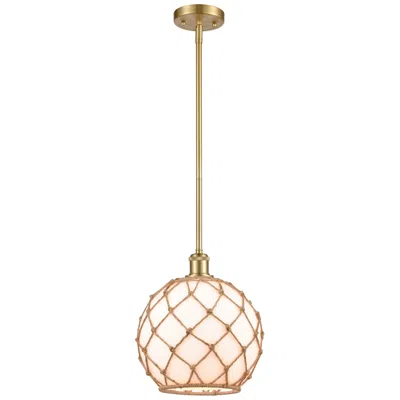 Innovations Lighting Farmhouse 10"w Stem Hung Satin Gold Mini Pendant W/ White And Brown Sh