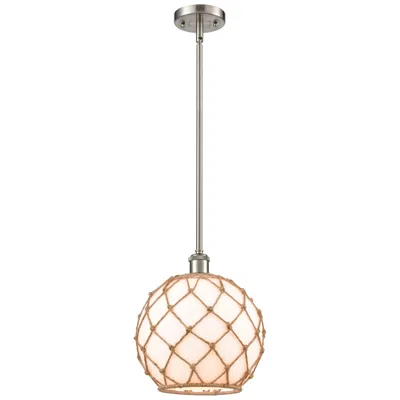 Innovations Lighting Farmhouse 10"w Stem Hung Satin Nickel Mini Pendant W/ White And Brown