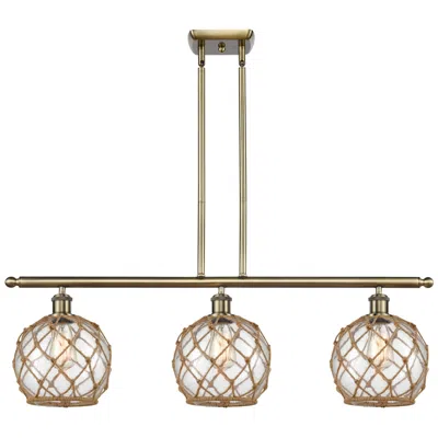 Innovations Lighting Farmhouse 36"w 3 Light Antique Brass Island Light W/ Clear And Brown S