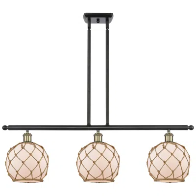 Innovations Lighting Farmhouse 36"w 3 Light Black Brass Island Light W/ White And Brown Sha