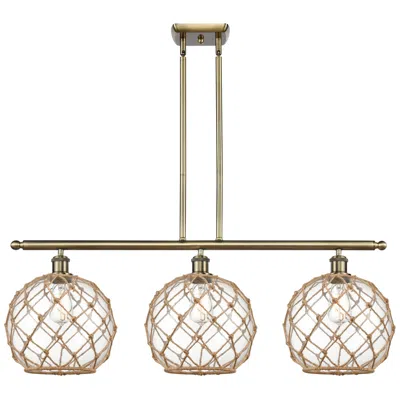 Innovations Lighting Farmhouse 36"w 3 Lt Antique Brass Island Light W/ Clear & Brown Sh