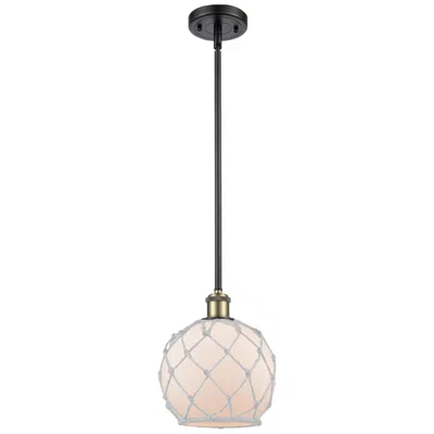 Innovations Lighting Farmhouse 8"w Stem Hung Black Brass Mini Pendant W/ White Shade