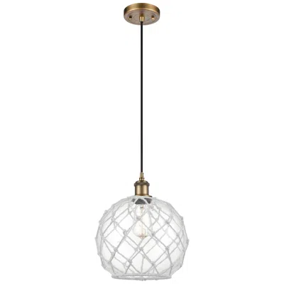 Innovations Lighting Farmhouse Rope 10"w Brushed Brass Corded Mini Pendant Clear And White