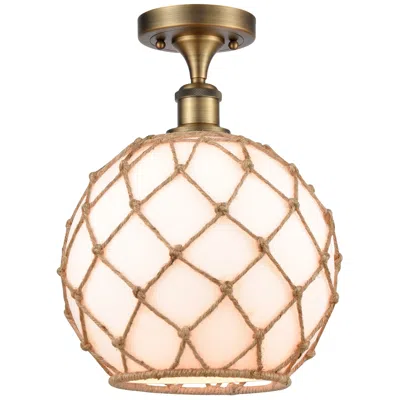 Innovations Lighting Farmhouse Rope 10"w Brushed Brass Semi Flush Mount W/ White And Brown