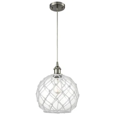 Innovations Lighting Farmhouse Rope 10"w Brushed Nickel Cord Mini Pendant Clear And White S
