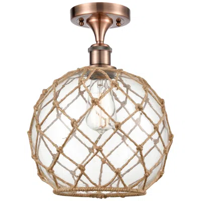 Innovations Lighting Farmhouse Rope 10"w Copper Semi Flush Mount W/ Clear And Brown Rope Sh