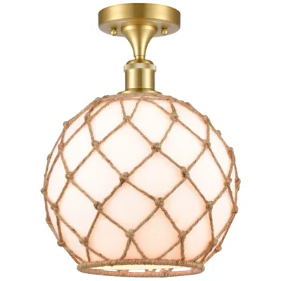 Innovations Lighting Farmhouse Rope 10"w Gold Semi Flush Mount W/ White And Brown Rope Shad