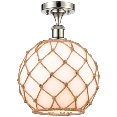 Innovations Lighting Farmhouse Rope 10"w Polished Nickel Semi Flush Mount White And Brown S