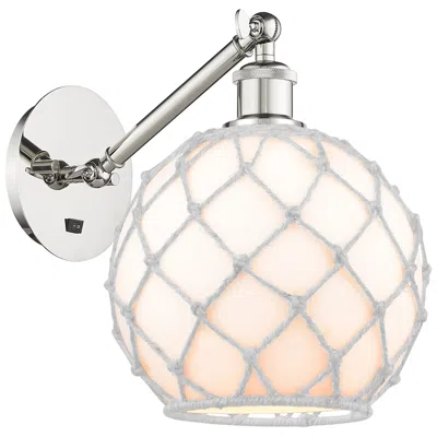 Innovations Lighting Farmhouse Rope 12"h Nickel Adjustable Sconce W/ White Glass & Rope Shade