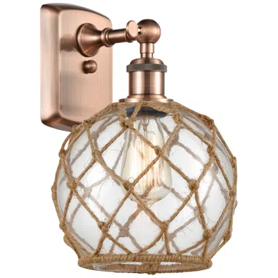 Innovations Lighting Farmhouse Rope 13" High Copper Sconce W/ Clear Glass With Brown Rope S