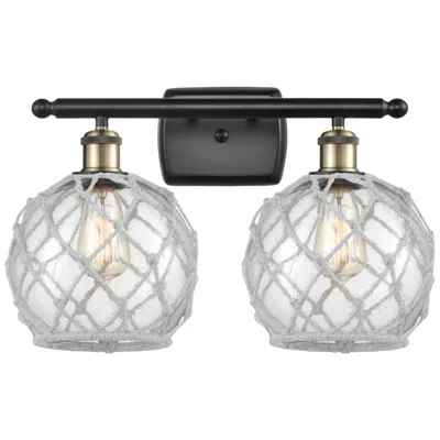 Innovations Lighting Farmhouse Rope 16"w 2 Light Black Brass Bath Light W/ Clear And White In Multi