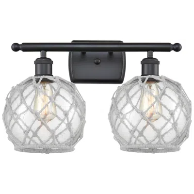 Innovations Lighting Farmhouse Rope 16"w 2 Light Matte Black Bath Light W/ Clear And White